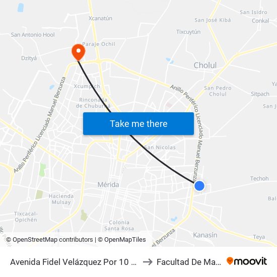 Avenida Fidel Velázquez Por 10 Y 59 Diagonal. Melchor Ocampo to Facultad De Matemáticas (Uady) map