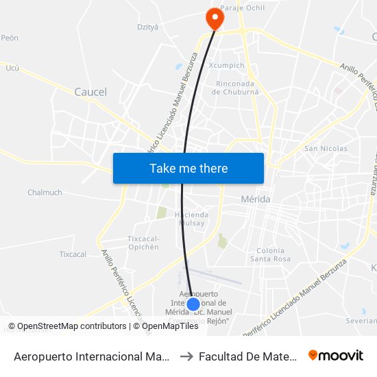 Aeropuerto Internacional Manuel Cresconcio Rejón to Facultad De Matemáticas (Uady) map