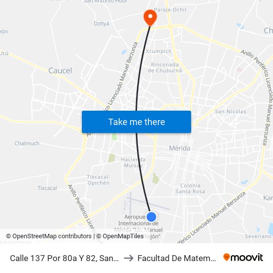 Calle 137 Por 80a Y 82, San Antonio Xluch II to Facultad De Matemáticas (Uady) map