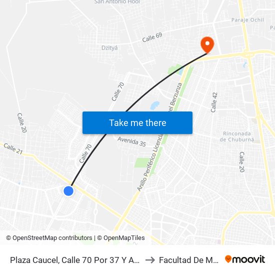 Plaza Caucel, Calle 70 Por 37 Y Avenida Jacinto Canek, Ciudad Caucel to Facultad De Matemáticas (Uady) map