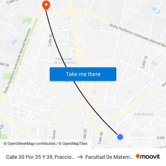 Calle 30 Por 35 Y 39, Fraccionamiento San Luis to Facultad De Matemáticas (Uady) map