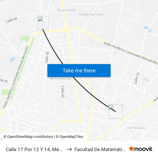 Calle 17 Por 12 Y 14, México Oriente to Facultad De Matemáticas (Uady) map