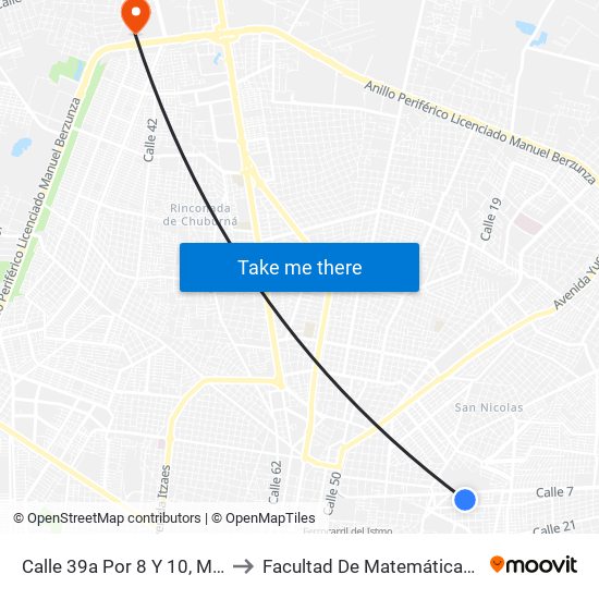 Calle 39a Por 8 Y 10, Mayapán to Facultad De Matemáticas (Uady) map