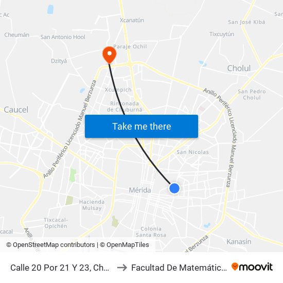 Calle 20 Por 21 Y 23, Chuminópolis to Facultad De Matemáticas (Uady) map