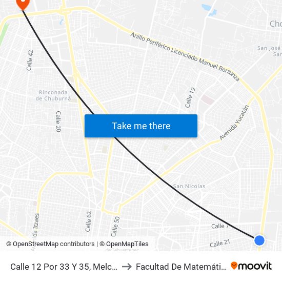 Calle 12 Por 33 Y 35, Melchor Ocampo to Facultad De Matemáticas (Uady) map