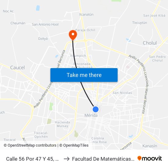 Calle 56 Por 47 Y 45, Centro. to Facultad De Matemáticas (Uady) map