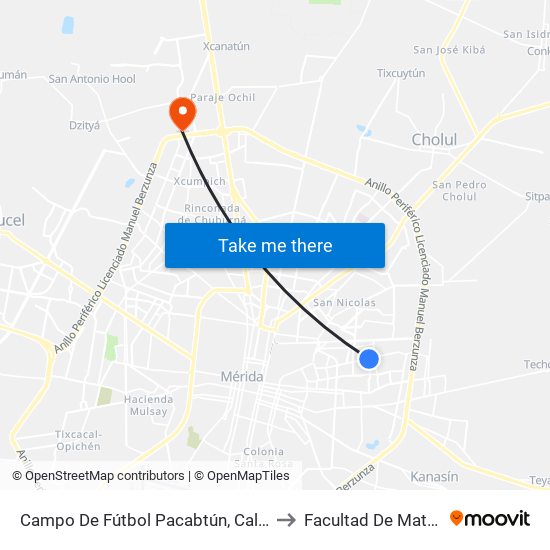 Campo De Fútbol Pacabtún, Calle 21 Por 50 Y 46, Pacabtún to Facultad De Matemáticas (Uady) map