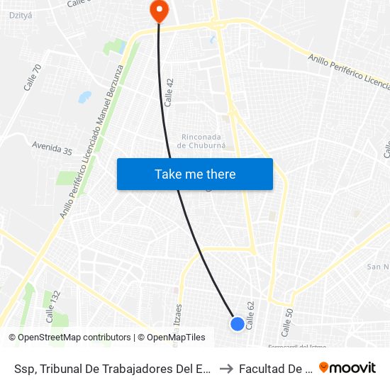 Ssp, Tribunal De Trabajadores Del Estado Y Los Municipios, Calle 66 Por 39 Y 41, Centro to Facultad De Matemáticas (Uady) map