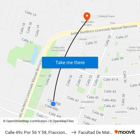 Calle 49c Por 56 Y 58, Fraccionamiento Francisco De Montejo to Facultad De Matemáticas (Uady) map