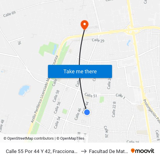 Calle 55 Por 44 Y 42, Fraccionamiento Francisco De Montejo to Facultad De Matemáticas (Uady) map