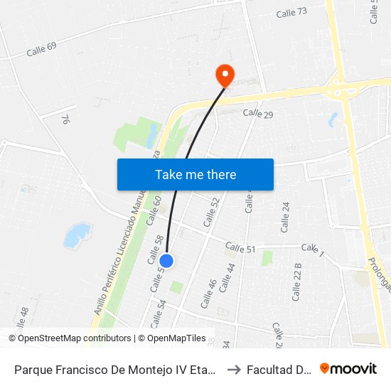 Parque Francisco De Montejo IV Etapa, Calle 56 Por 55 Y 53h, Fraccionamiento Francisco De Montejo to Facultad De Matemáticas (Uady) map