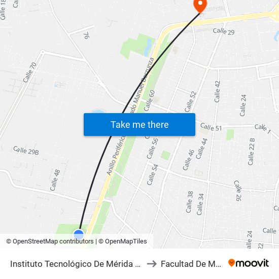 Instituto Tecnológico De Mérida Campus Poniente (Anillo Periférico) to Facultad De Matemáticas (Uady) map