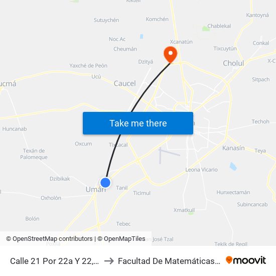 Calle 21 Por 22a Y 22, Umán to Facultad De Matemáticas (Uady) map