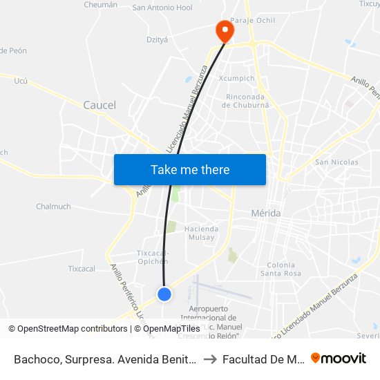 Bachoco, Surpresa. Avenida Benito Juárez Por Calle 20, Colonia Industrial to Facultad De Matemáticas (Uady) map