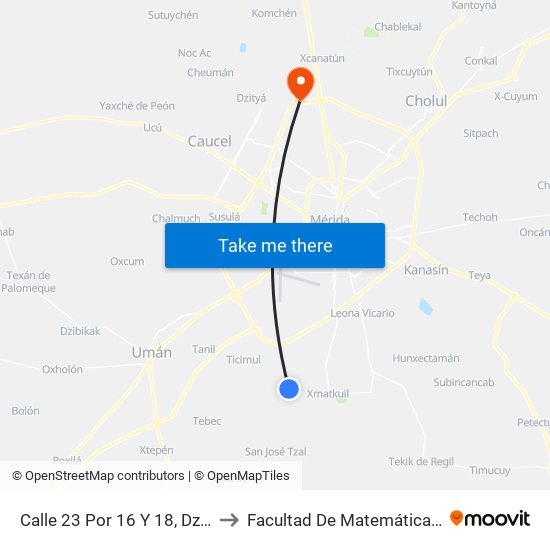 Calle 23 Por 16 Y 18, Dzununcán to Facultad De Matemáticas (Uady) map