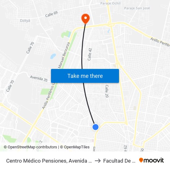 Centro Médico Pensiones, Avenida Alfredo Barrera Vázquez Por 34 Y 32, San Damián to Facultad De Matemáticas (Uady) map