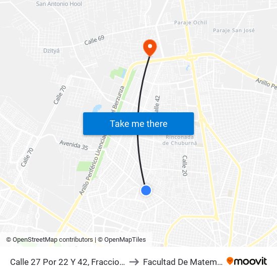 Calle 27 Por 22   Y 42, Fraccionamiento Limones to Facultad De Matemáticas (Uady) map