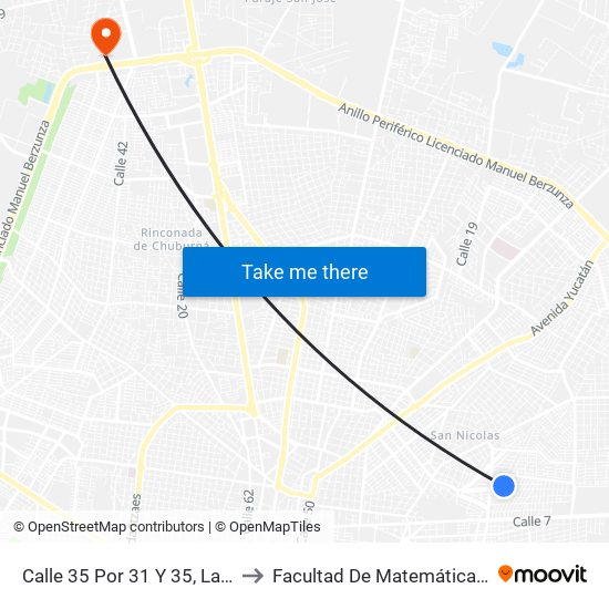 Calle 35 Por 31 Y 35, Las Brisas to Facultad De Matemáticas (Uady) map