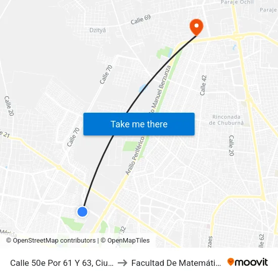 Calle 50e Por 61 Y 63, Ciudad Caucel to Facultad De Matemáticas (Uady) map