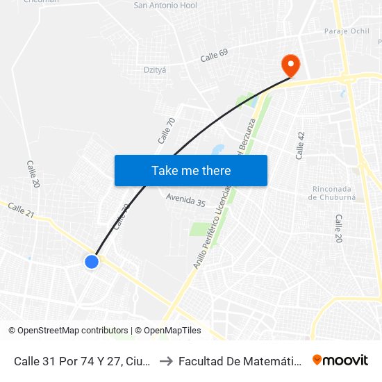 Calle 31 Por 74 Y 27, Ciudad Caucel to Facultad De Matemáticas (Uady) map