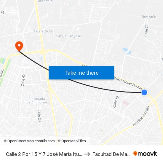 Calle 2 Por 15 Y 7 José María Iturralde 86 Itzimná Aguilas-Centro to Facultad De Matemáticas (Uady) map