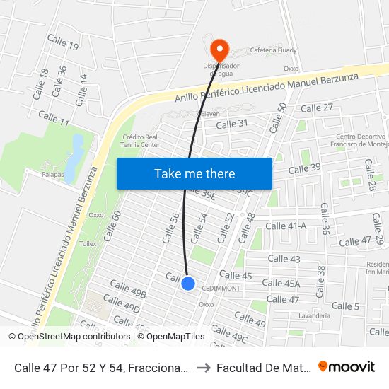 Calle 47 Por 52 Y 54, Fraccionamiento Francisco De Montejo to Facultad De Matemáticas (Uady) map