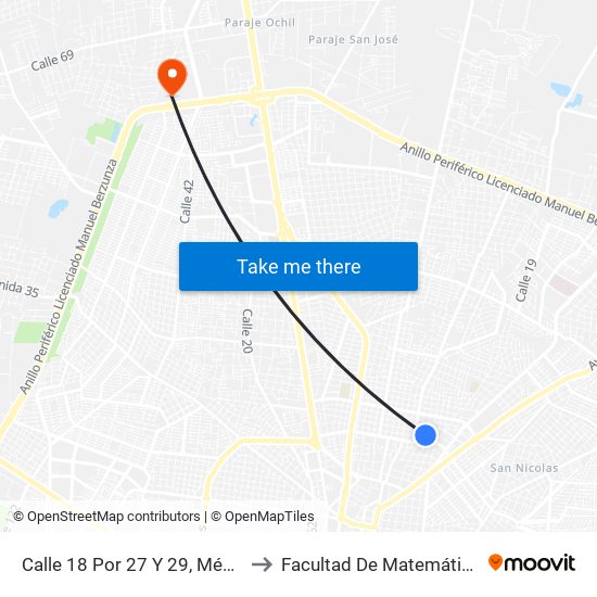 Calle 18 Por 27 Y 29, México Oriente to Facultad De Matemáticas (Uady) map