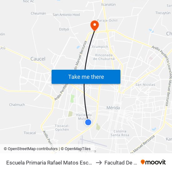 Escuela Primaria Rafael Matos Escobedo, Calle 100 Por 79b Y 79c, Colonia Sambulá to Facultad De Matemáticas (Uady) map