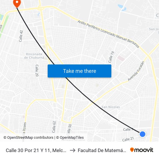 Calle 30 Por 21 Y 11, Melchor Ocampo II to Facultad De Matemáticas (Uady) map