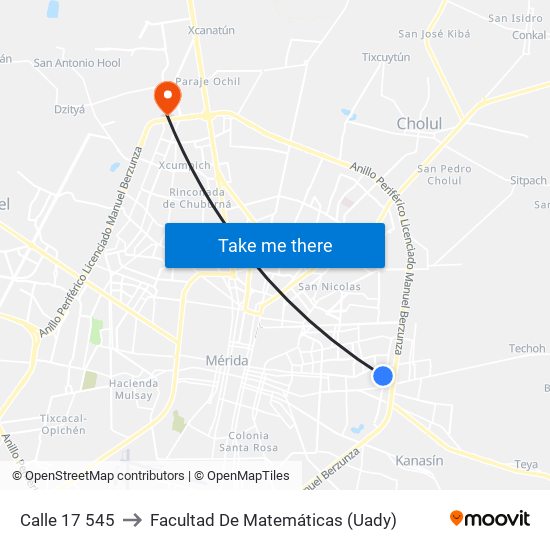 Calle 17 545 to Facultad De Matemáticas (Uady) map