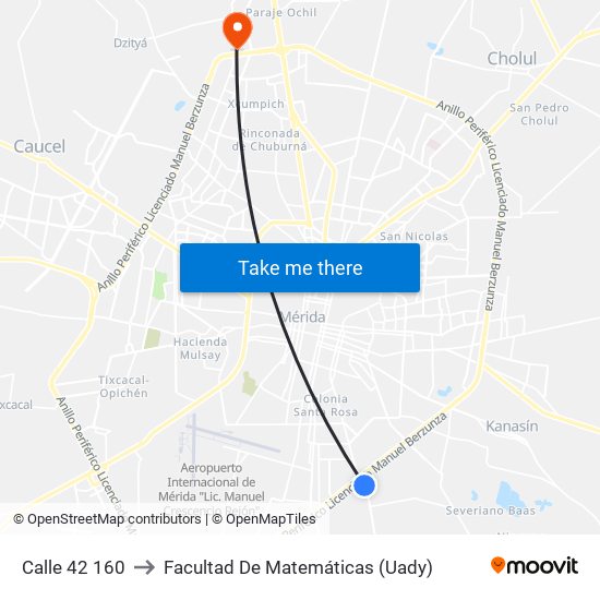 Calle 42 160 to Facultad De Matemáticas (Uady) map