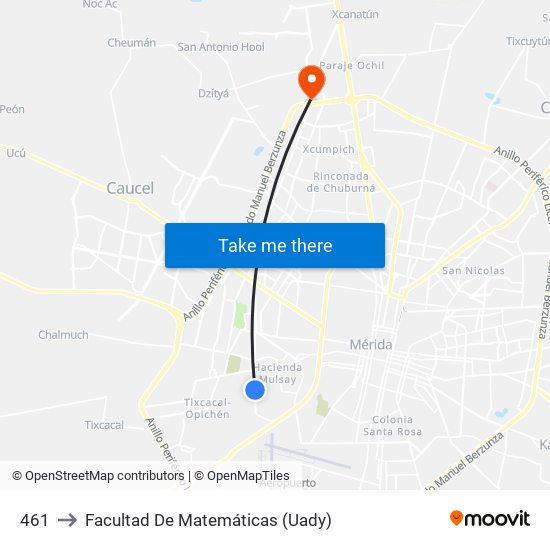 461 to Facultad De Matemáticas (Uady) map