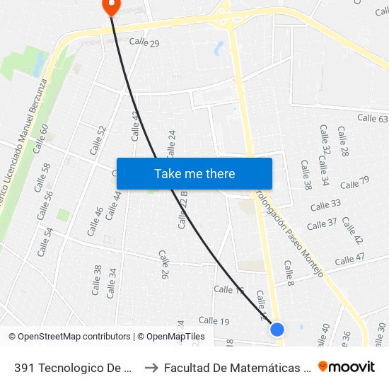 391 Tecnologico De Merida to Facultad De Matemáticas (Uady) map