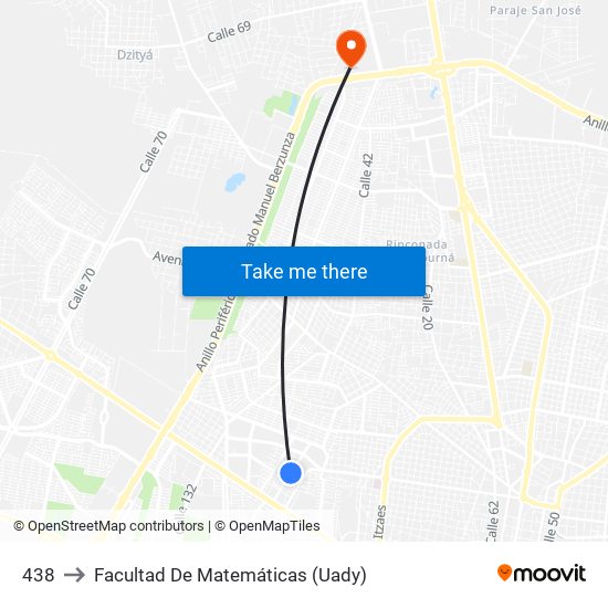 438 to Facultad De Matemáticas (Uady) map