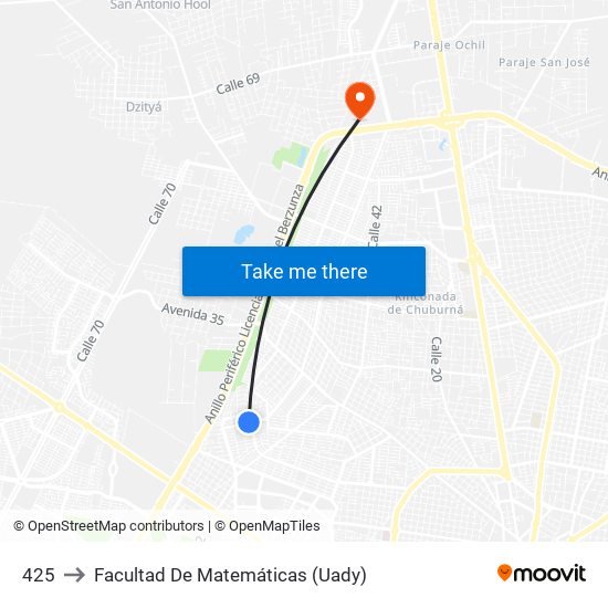 425 to Facultad De Matemáticas (Uady) map