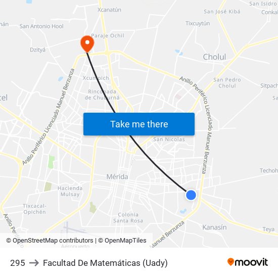 295 to Facultad De Matemáticas (Uady) map