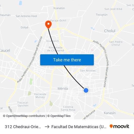 312 Chedraui-Orientre to Facultad De Matemáticas (Uady) map