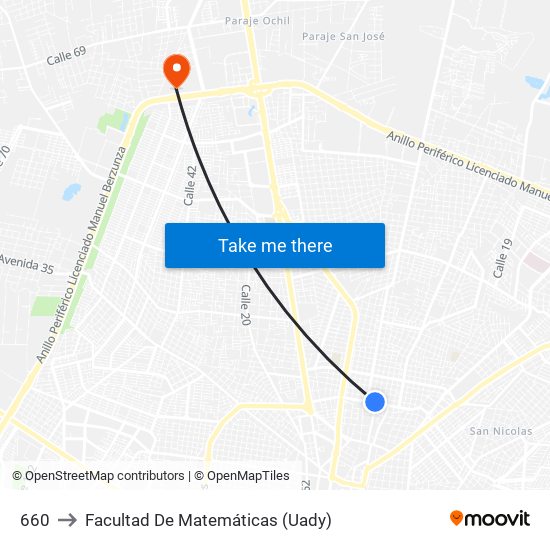 660 to Facultad De Matemáticas (Uady) map