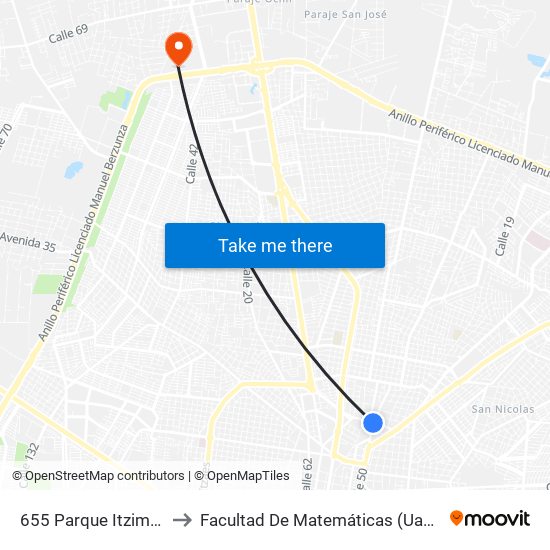 655 Parque Itzimna to Facultad De Matemáticas (Uady) map