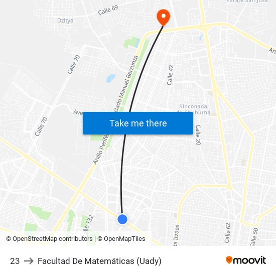 23 to Facultad De Matemáticas (Uady) map