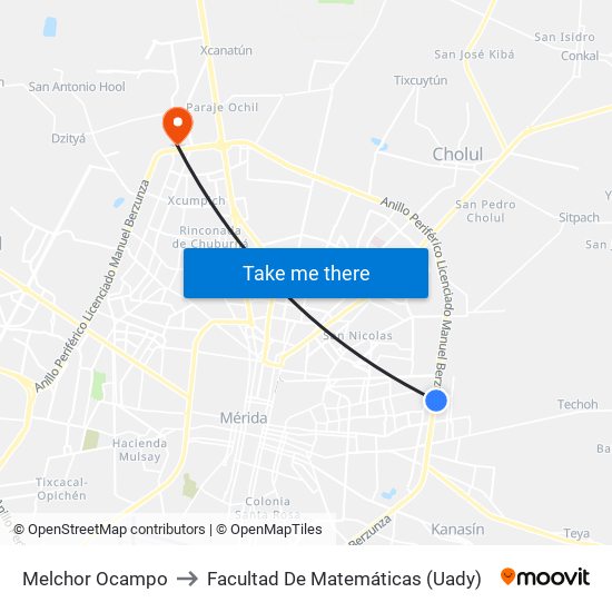 Melchor Ocampo to Facultad De Matemáticas (Uady) map