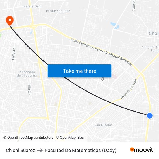 Chichi Suarez to Facultad De Matemáticas (Uady) map