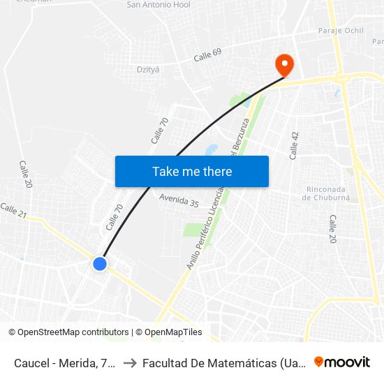 Caucel - Merida, 702 to Facultad De Matemáticas (Uady) map
