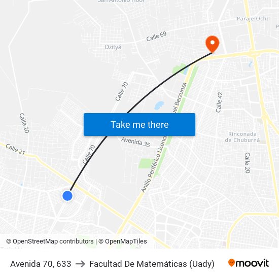 Avenida 70, 633 to Facultad De Matemáticas (Uady) map