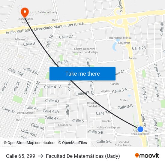 Calle 65, 299 to Facultad De Matemáticas (Uady) map