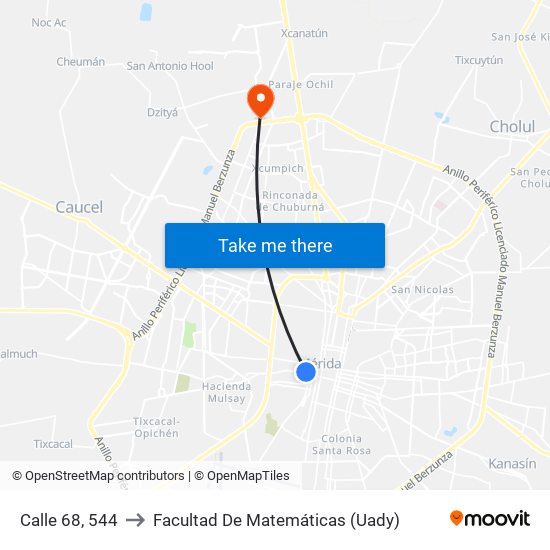 Calle 68, 544 to Facultad De Matemáticas (Uady) map