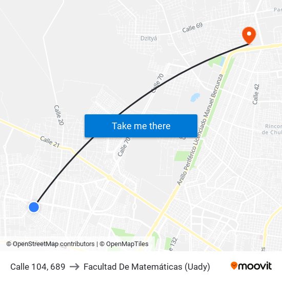 Calle 104, 689 to Facultad De Matemáticas (Uady) map