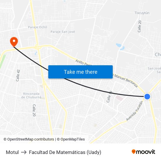 Motul to Facultad De Matemáticas (Uady) map