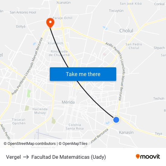 Vergel to Facultad De Matemáticas (Uady) map