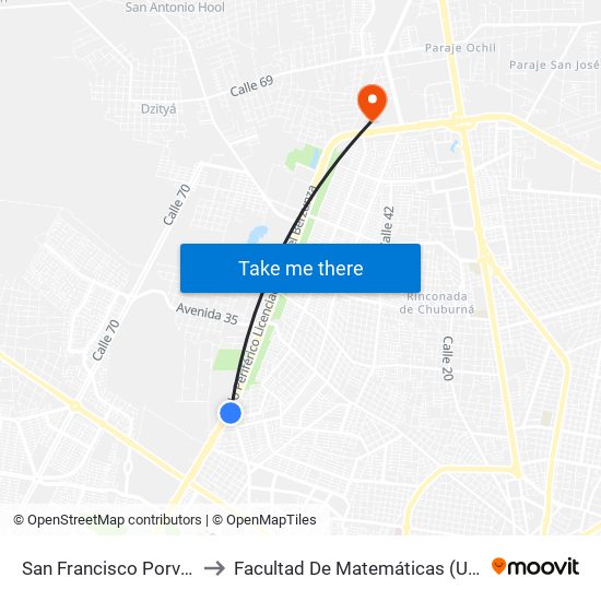 San Francisco Porvenir to Facultad De Matemáticas (Uady) map